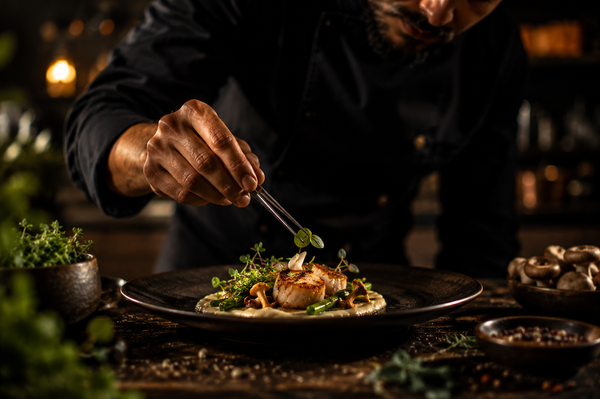 Chefkok Antonio bereid gluxe maaltijd met Loro Verde di Puglia