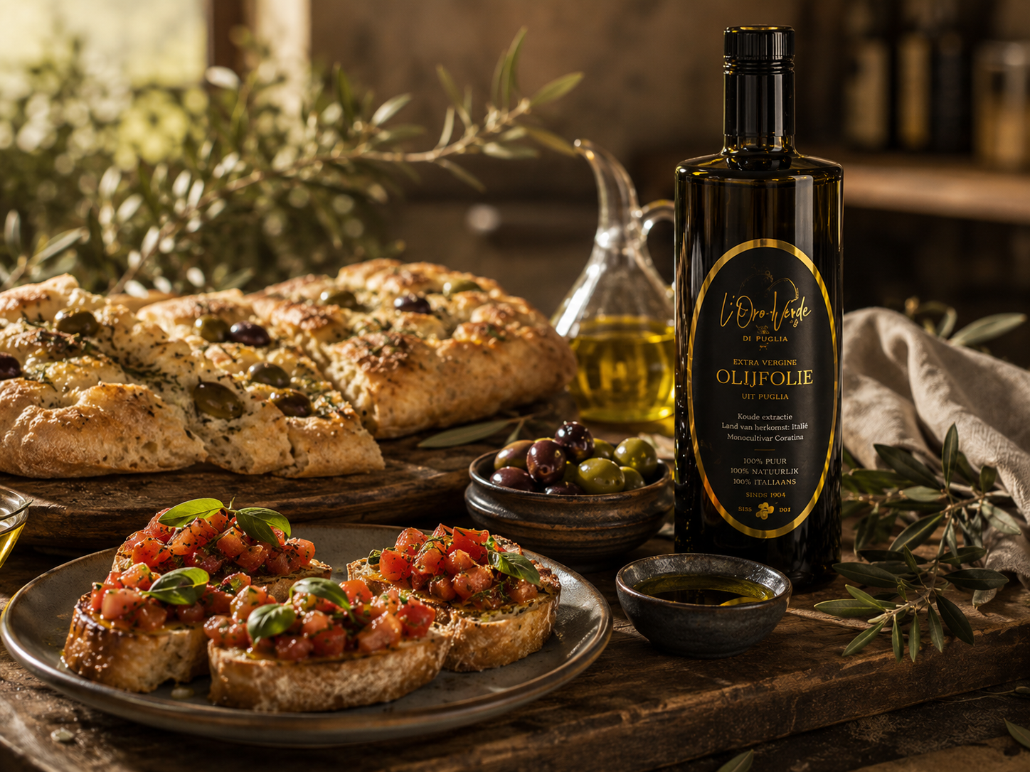 L'oro Verde di Puglia - Olijfolie bij brood met bruchetta